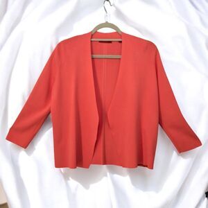 RED Brand Open Front Cropped Cardigan Large Coral Pink 3/4 Sleeve Knit‎ Sweater